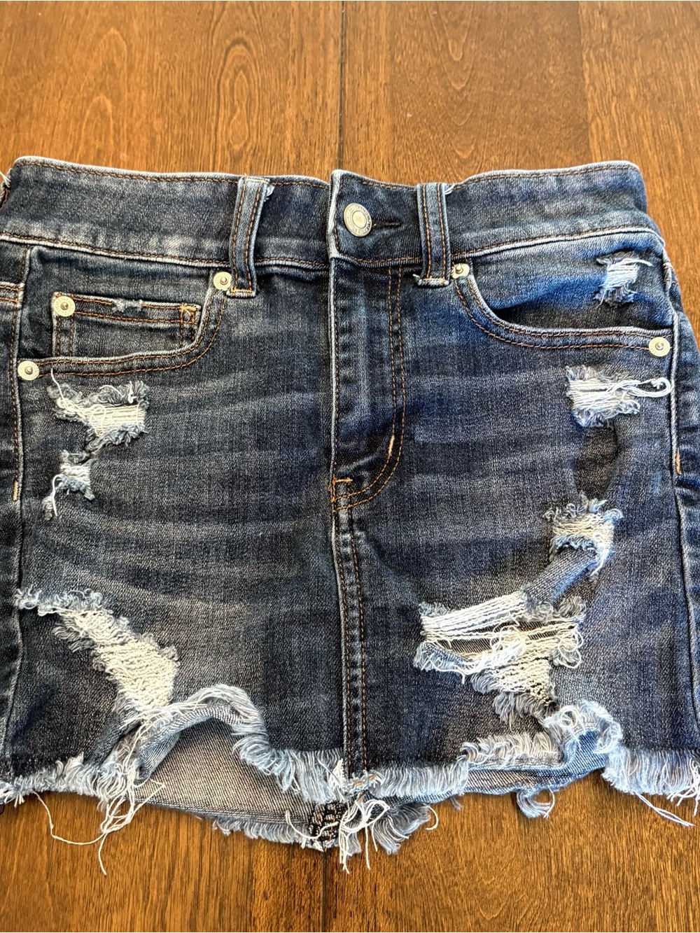 American Eagle Outfitters Distressed Dark Denim Mini Skirt